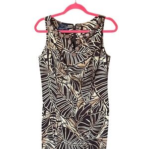 Jones New York Signature Women's Brown Tan Leaf Print‎ Sleeveless Dress Size 8